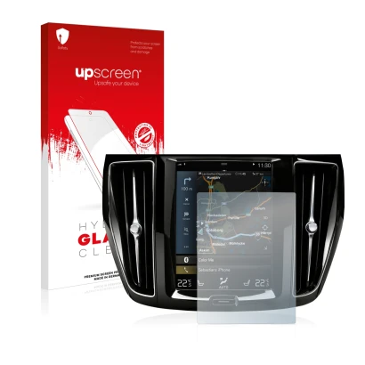 Front side of a product packaging with the brand logo upscreen. Next to it is the device Volvo S60 Sensus Connect 2020 shown w