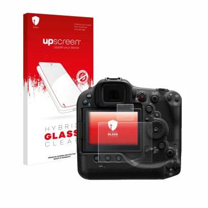 Front side of a product packaging with the brand logo upscreen. Next to it is the device Canon EOS R3 shown with the correspon