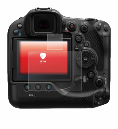 Image of the device Canon EOS R3 with a wide variety of screen protectors.