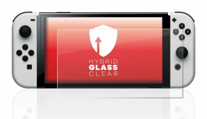 Image of the device Nintendo Switch OLED-Modell with a wide variety of screen protectors.