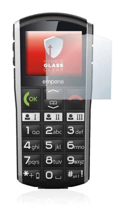 Image of the device Emporia Simplicity with a wide variety of screen protectors.