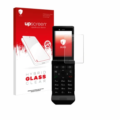 Front side of a product packaging with the brand logo upscreen. Next to it is the device Caterpillar Cat S22 Flip shown with t