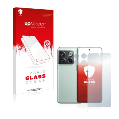 Front side of a product packaging with the brand logo upscreen. Next to it is the device OnePlus 10T 5G (Front+Camera) shown w