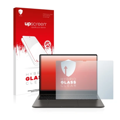 Front side of a product packaging with the brand logo upscreen. Next to it is the device Samsung Galaxy Book3 Ultra 16" shown