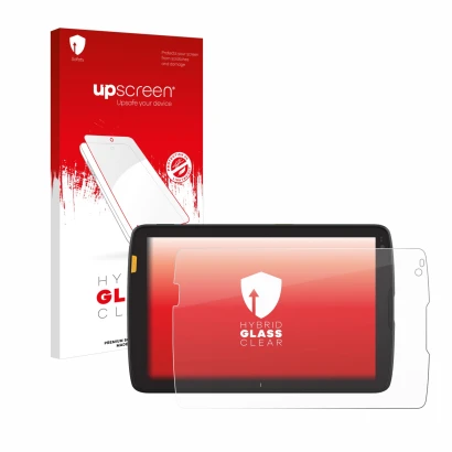 Front side of a product packaging with the brand logo upscreen. Next to it is the device Zebra ET40 8" shown with the correspo
