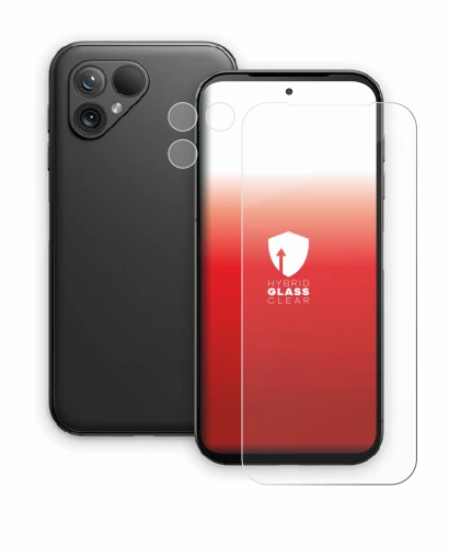 Image of the device Fairphone 5 (Front+Camera) with a wide variety of screen protectors.