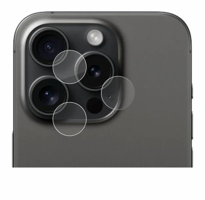 Image of the device Apple iPhone 15 Pro (ONLY Camera Lens) with a wide variety of screen protectors.
