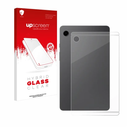 Front side of a product packaging with the brand logo upscreen. Next to it is the device Samsung Galaxy Tab A9 WiFi (Back) sho