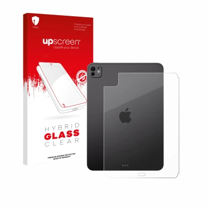 Front side of a product packaging with the brand logo upscreen. Next to it is the device Apple iPad Pro 11" 2024 (Back) shown 