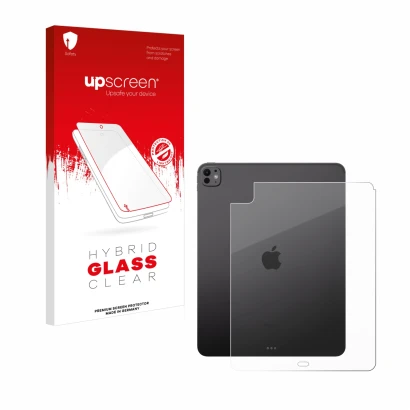 Front side of a product packaging with the brand logo upscreen. Next to it is the device Apple iPad Pro 13" WiFi 2024 (Back) s