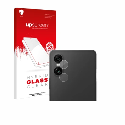 Front side of a product packaging with the brand logo upscreen. Next to it is the device Sony Xperia 10 VI (ONLY Camera Lens) 