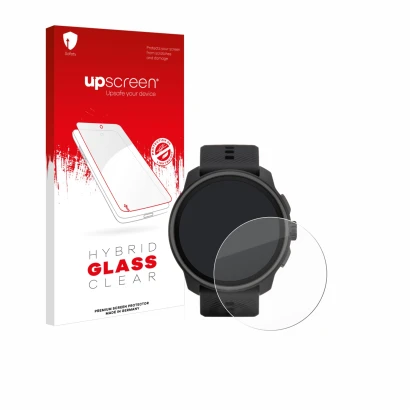 Front side of a product packaging with the brand logo upscreen. Next to it is the device Suunto Race S shown with the correspo