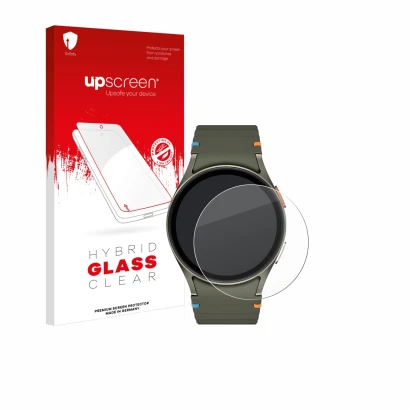 Front side of a product packaging with the brand logo upscreen. Next to it is the device Samsung Galaxy Watch 7 (40 mm) shown 