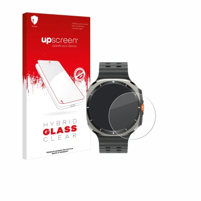 Front side of a product packaging with the brand logo upscreen. Next to it is the device Samsung Galaxy Watch Ultra (47 mm) sh