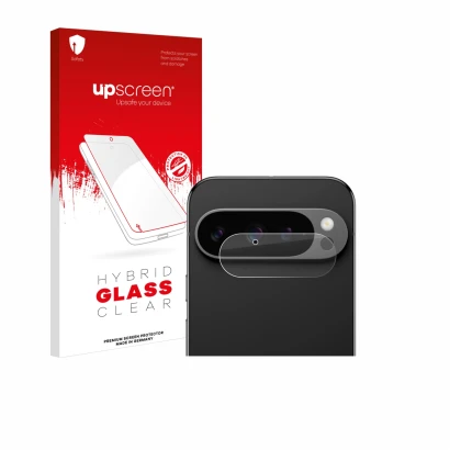 Front side of a product packaging with the brand logo upscreen. Next to it is the device Google Pixel 9 Pro (ONLY Camera Lens)