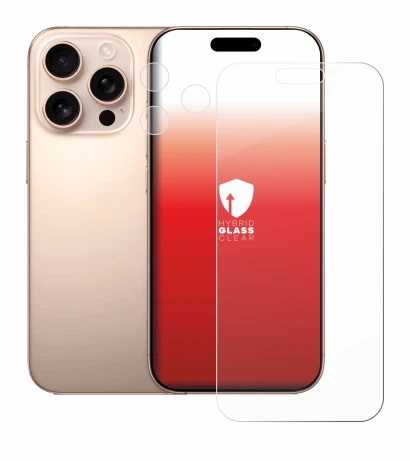 Image of the device Apple iPhone 16 Pro Max (Front+Camera) with a wide variety of screen protectors.