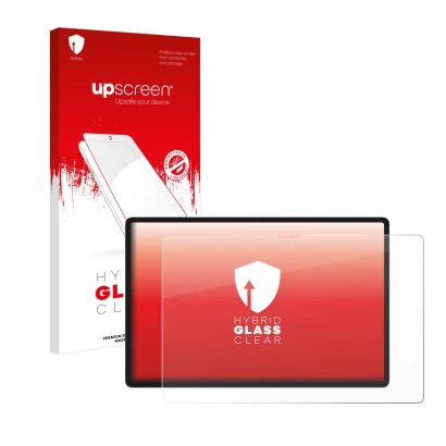 Front side of a product packaging with the brand logo upscreen. Next to it is the device Lenovo Yoga Tab Plus 2025 shown with