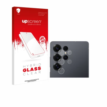 Front side of a product packaging with the brand logo upscreen. Next to it is the device Samsung Galaxy S25 Ultra (ONLY Camera