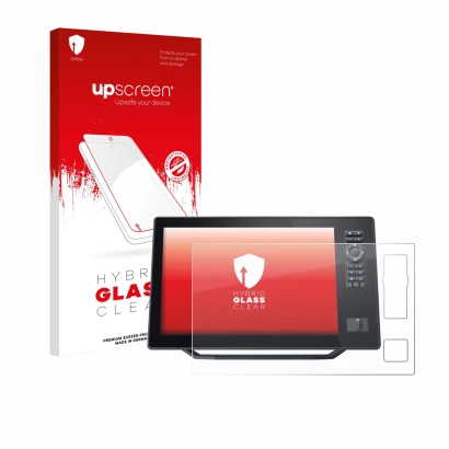 Front side of a product packaging with the brand logo upscreen. Next to it is the device Humminbird Xplore 12 shown with the c