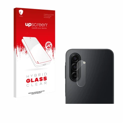 Front side of a product packaging with the brand logo upscreen. Next to it is the device Samsung Galaxy A17 5G (ONLY Camera Le