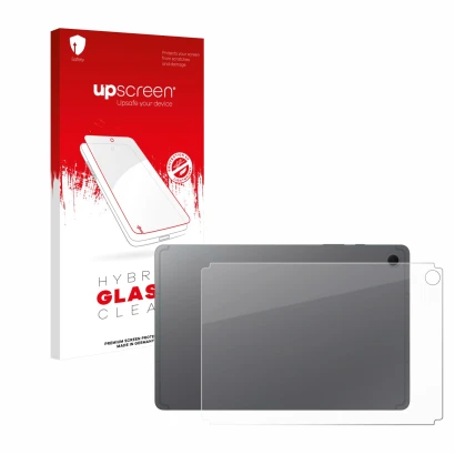 Front side of a product packaging with the brand logo upscreen. Next to it is the device Samsung Galaxy Tab S10 Lite (Back) sh