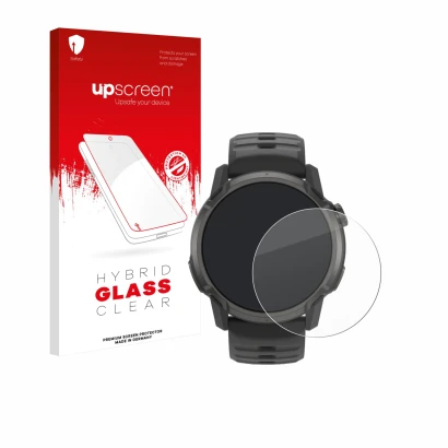 Front side of a product packaging with the brand logo upscreen. Next to it is the device Coros Apex 4 (42 mm) shown with the c
