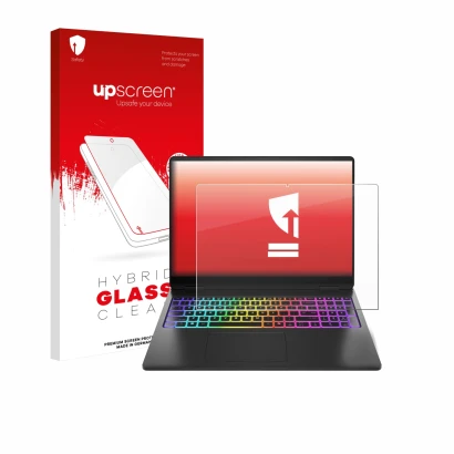 Front side of a product packaging with the brand logo upscreen. Next to it is the device HP Omen Max 16 shown with the corresp