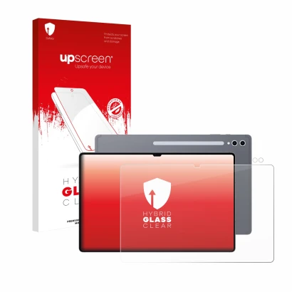 Front side of a product packaging with the brand logo upscreen. Next to it is the device Samsung Galaxy Tab S10 Ultra (Front+C