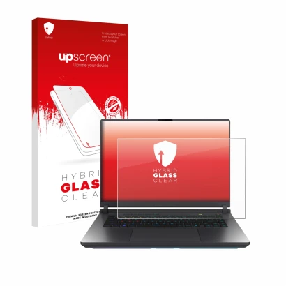 Front side of a product packaging with the brand logo upscreen. Next to it is the device ASUS ROG Strix G16 2025 shown with th