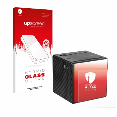 Front side of a product packaging with the brand logo upscreen. Next to it is the device Sony ICF-C1 shown with the correspond