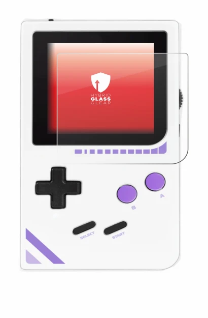 Image of the device Modretro Chromatic with a wide variety of screen protectors.