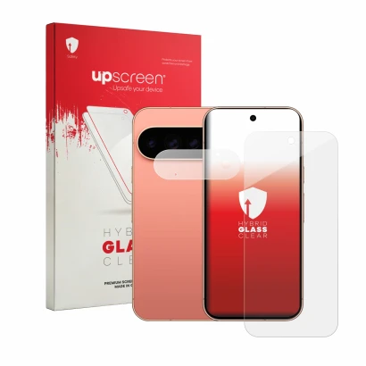 Front side of a product packaging with the brand logo upscreen. Next to it is the device Google Pixel 11 Pro (Front+Camera) sh