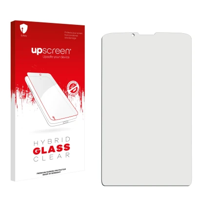 Front side of a product packaging with the brand logo upscreen. Next to it is the corresponding screen protector.
