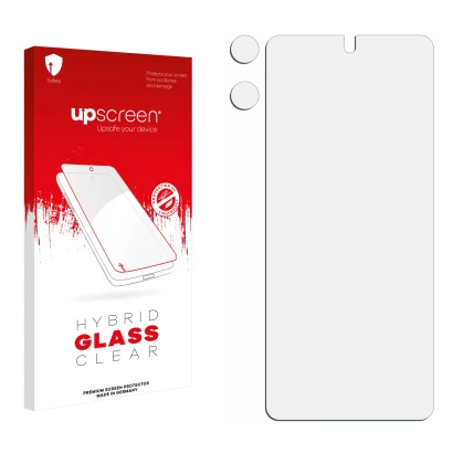 Front side of a product packaging with the brand logo upscreen. Next to it is the corresponding screen protector.