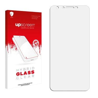 Front side of a product packaging with the brand logo upscreen. Next to it is the corresponding screen protector.