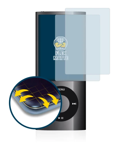 Image of the device Apple iPod nano 2009 (5th. Gen.) with a wide variety of screen protectors.