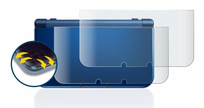Image of the device Nintendo New 3DS XL (housing) with a wide variety of screen protectors.