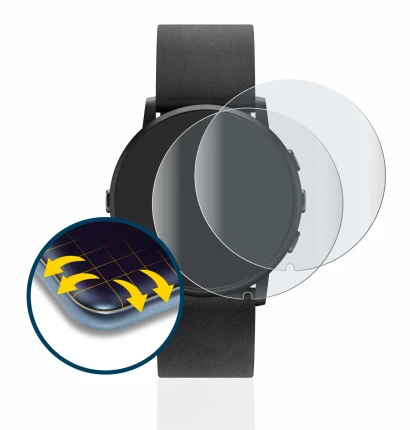 Image of the device Pebble Time Round with a wide variety of screen protectors.