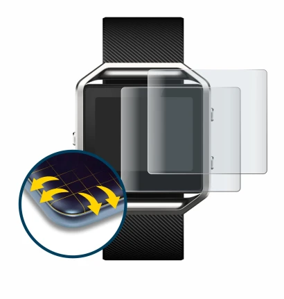 Image of the device Fitbit Blaze with a wide variety of screen protectors.