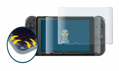 Image of the device Nintendo Switch with a wide variety of screen protectors.