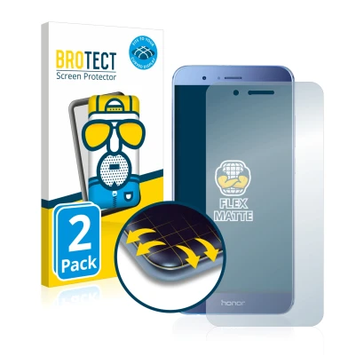 Front side of a product packaging with the brand logo BROTECT. Next to it is the device Honor 8 Pro shown with the correspondi
