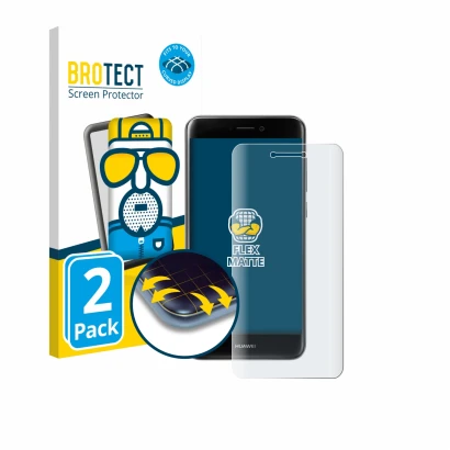 Front side of a product packaging with the brand logo BROTECT. Next to it is the device Huawei P9 Lite (2017) shown with the c
