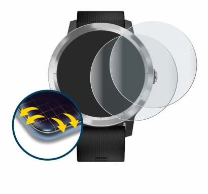Image of the device Garmin vivoactive 3 with a wide variety of screen protectors.