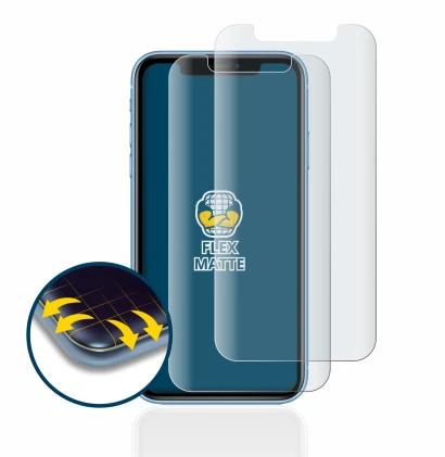 Image of the device Apple iPhone XR with a wide variety of screen protectors.