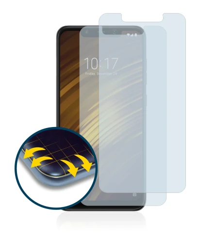 Image of the device Xiaomi Pocophone F1 with a wide variety of screen protectors.