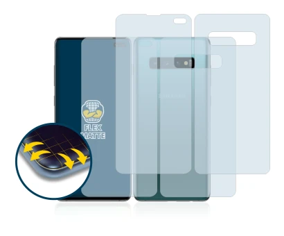 Image of the device Samsung Galaxy S10 Plus (Front+Back) with a wide variety of screen protectors.