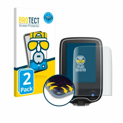 Front side of a product packaging with the brand logo BROTECT. Next to it is the device Freestyle Libre 2 shown with the corre