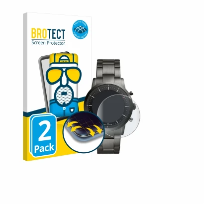 Front side of a product packaging with the brand logo BROTECT. Next to it is the device Fossil Collider HR shown with the corr