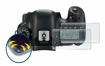 Image of the device Canon EOS 6D (top plate display) with a wide variety of screen protectors.