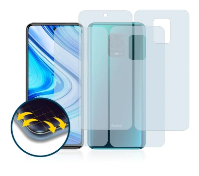Image of the device Xiaomi Redmi Note 9 Pro (Front+Back) with a wide variety of screen protectors.